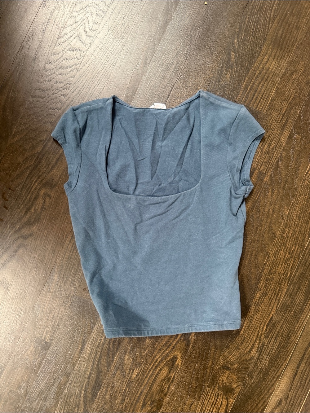 Garage Women's Scoop Neck Cropped Short Sleeve Top - Slate Blue